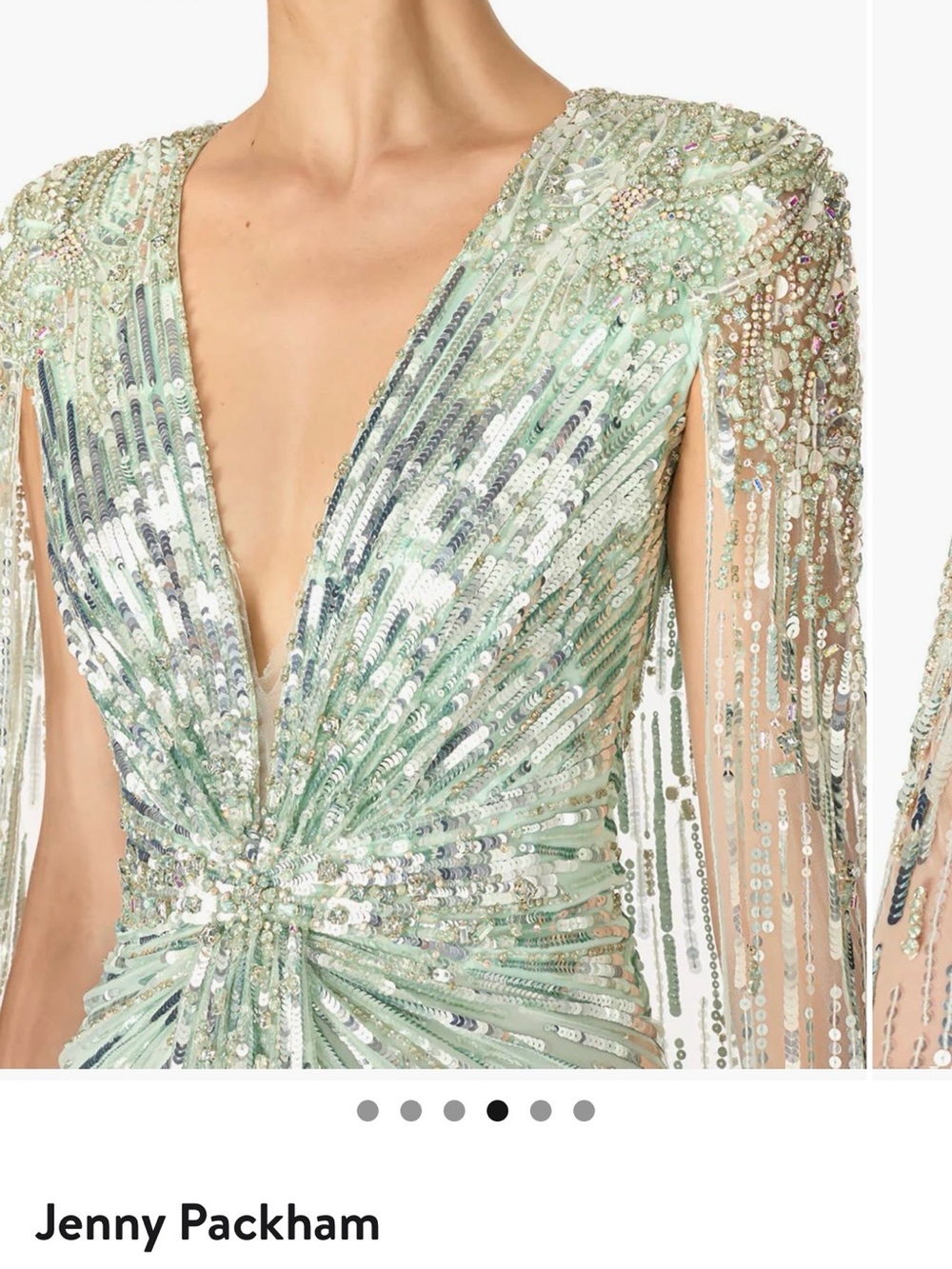 Jenny Packham Mint Green Sequin Draped Evening Gown - Picture 2 of 13